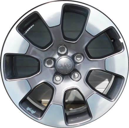 Jeep Wrangler 2019-2023, Wrangler JL 2018 dark grey polished 18x7.5 aluminum wheels or rims. Hollander part number 9222, OEM part number 6BZ43TRMAA, 7AF472STAA, 6BZ431STAA.