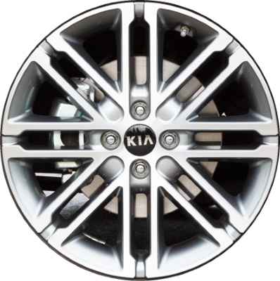 KIA Rio 2018-2020 grey machined 17X6.5 aluminum wheels or rims. Hollander part number ALY74777, OEM part number 52910H9300.