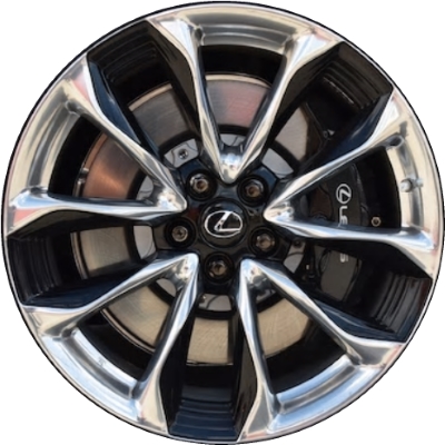 Lexus LC500 2018-2025, LC500h 2018-2025 black polished 21x8.5 aluminum wheels or rims. Hollander part number 74361, OEM part number 4261111090.