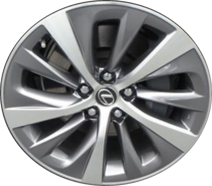 Lexus LS500 2018-2024, LS500h 2018-2024 grey machined 19x8 aluminum wheels or rims. Hollander part number 74367, OEM part number 4261150A00, 4261150670, 4261150890, 4261150660.