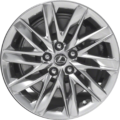 Lexus LS500 2018-2025, LS500h 2018-2025 powder coat hyper silver 19x8 aluminum wheels or rims. Hollander part number ALY74366/74327, OEM part number 4261150230, 4261150240, 4261A50230, 4261A50240.