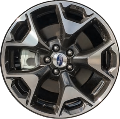 Subaru Crosstrek 2018-2020 black machined 17x7 aluminum wheels or rims. Hollander part number ALY68855, OEM part number 28111FL050.