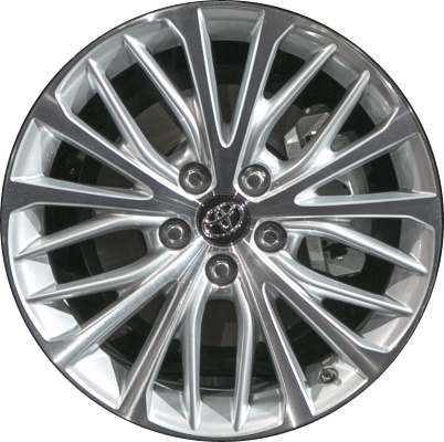 Toyota Camry 2018-2020 silver machined 18x8 aluminum wheels or rims. Hollander part number ALY75221U10, OEM part number 4261106F80, 4261106F90.