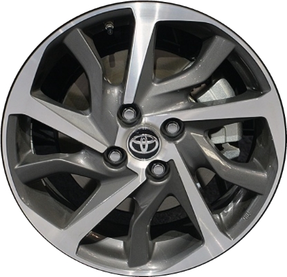 Toyota Yaris 2018 charcoal machined 16x6 aluminum wheels or rims. Hollander part number ALY75227, OEM part number 426110DG80.