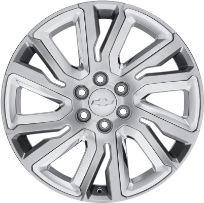 Chevrolet Silverado 1500 2019-2022, Suburban 2021, Tahoe 2021, GMC Sierra 1500 2019-2022, Yukon 2021 powder coat hyper silver 22x9 aluminum wheels or rims. Hollander part number 5901U77, OEM part number 84040800.