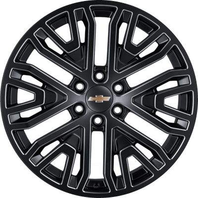 Chevrolet Silverado 1500 2019-2024, Suburban 2021-2024, Tahoe 2021-2024, GMC Sierra 1500 2019-2025, Yukon 2021-2025 black machined 22x9 aluminum wheels or rims. Hollander part number 5906, OEM part number 84040799, 84675348.