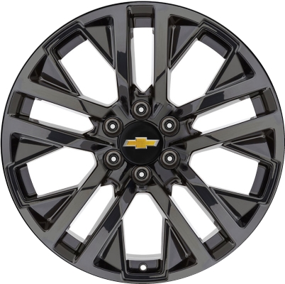 Chevrolet Silverado 1500 2019-2024, Suburban 2021-2024, Tahoe 2021-2024, GMC Sierra 1500 2019-2024, Yukon 2021-2024 powder coat black 22x9 aluminum wheels or rims. Hollander part number 5903U45/5902, OEM part number 84253948.
