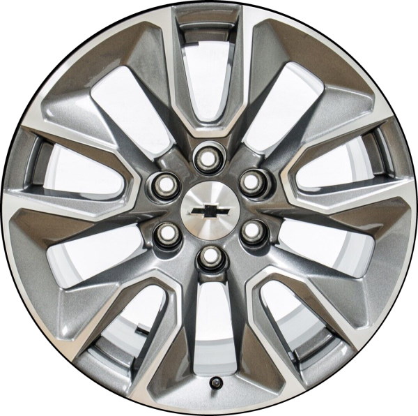 Chevrolet Silverado 1500 2019-2021, Silverado 1500 LTD 2022, Suburban 2021-2024, Tahoe 2021-2024 dark grey machined 20x9 aluminum wheels or rims. Hollander part number 5916U30/5915, OEM part number 23376222.