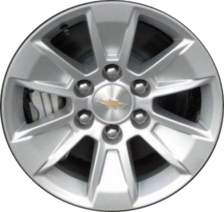 Chevrolet Silverado 1500 2019-2025, Sierra 1500 2019-2025 powder coat silver 17x8 aluminum wheels or rims. Hollander part number 5908, OEM part number 23376216.