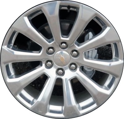 Chevrolet Silverado 1500 2019-2021, Silverado 1500 LTD 2022, Suburban 2021-2024, Tahoe 2021-2024 polished 22x9 aluminum wheels or rims. Hollander part number 5922, OEM part number 84227090.
