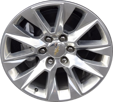 Chevrolet Silverado 1500 2019-2021, Silverado 1500 LTD 2022, Suburban 2021-2024, Tahoe 2021-2024 polished 20x9 aluminum wheels or rims. Hollander part number 5920, OEM part number 84570309.