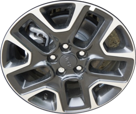 Jeep Compass 2019-2021 black machined 17x6.5 aluminum wheels or rims. Hollander part number ALY9207/9242HH, OEM part number 6SM311XFAA, 6YZ612XFAA.