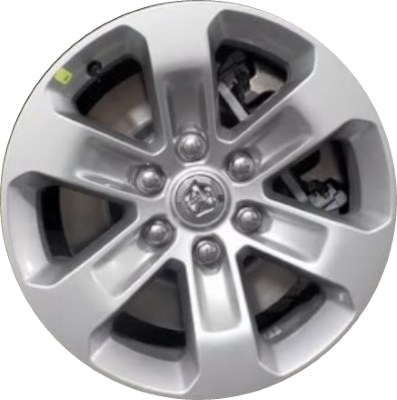 Dodge Ram 1500 2019-2024 powder coat silver 18x8 aluminum wheels or rims. Hollander part number ALY2672, OEM part number 5YD53LS1AA.