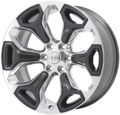 Dodge Ram 1500 2019-2024 charcoal polished 22x9 aluminum wheels or rims. Hollander part number ALY2685U90, OEM part number 5YD621NWAB.