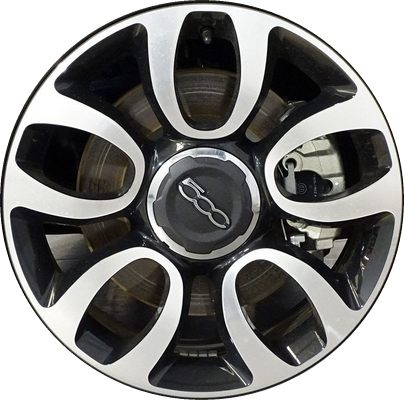 Fiat 500L 2019 black machined 17x7 aluminum wheels or rims. Hollander part number ALY61672U45, OEM part number Not Yet Known.