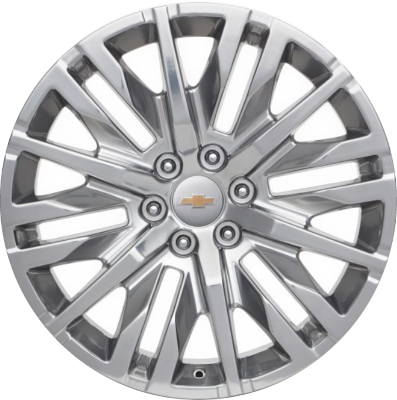 Chevrolet Silverado 1500 2019-2024, Suburban 2021-2024, Tahoe 2021-2025, GMC Sierra 1500 2019-2025, Yukon 2021-2025 polished 22x9 aluminum wheels or rims. Hollander part number 5921, OEM part number 84437264, 84437265.