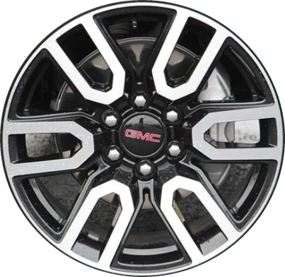 GMC Sierra 1500 2019-2025, Yukon 2021-2025 black machined 20x9 aluminum wheels or rims. Hollander part number 5914U46, OEM part number 23376228.