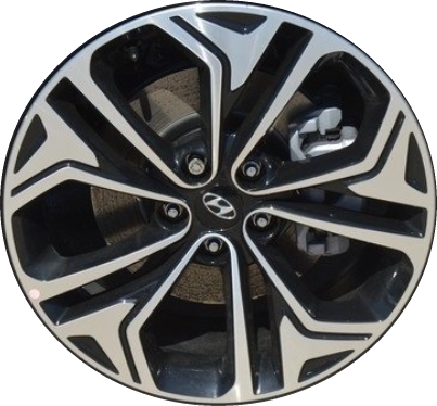 Hyundai Santa Fe 2019-2020 black machined 19x7.5 aluminum wheels or rims. Hollander part number ALY70948/70982, OEM part number 52910S1310.