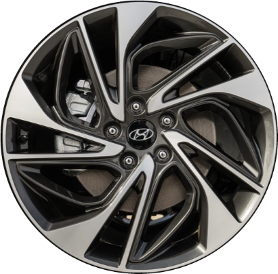 Hyundai Tucson 2019-2021 charcoal machined 19x7.5 aluminum wheels or rims. Hollander part number ALY70951U, OEM part number 52910D3430, 52910D3420.