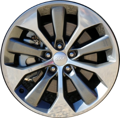 Jeep Cherokee 2019-2022 charcoal polished 19x7.5 aluminum wheels or rims. Hollander part number ALY9206U90, OEM part number 6BG741XYAA, 7AP561STAA.