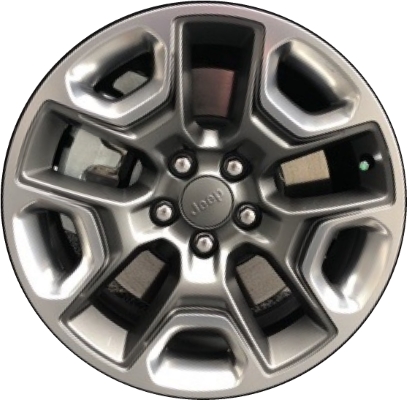 Jeep Cherokee 2019-2023 grey polished 17x7.5 aluminum wheels or rims. Hollander part number ALY9204U90/9203, OEM part number 6XY502D2AA, 6BG721D2AA.