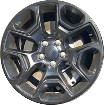 Jeep Cherokee 2019-2023 powder coat black 17x7.5 aluminum wheels or rims. Hollander part number ALY9203U45, OEM part number 6BG72RXFAA.