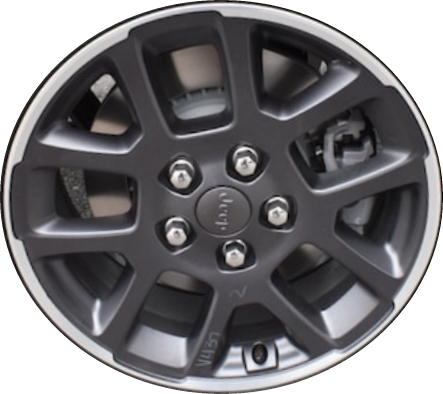 Jeep Gladiator 2020-2023, Wrangler 2021 powder coat charcoal w/ machined lip 18x7.5 aluminum wheels or rims. Hollander part number 9241, OEM part number 6KC891ALAA.