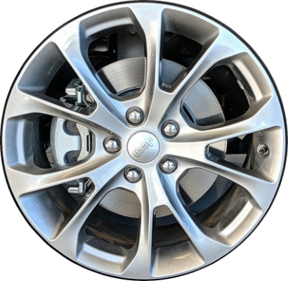 Jeep Grand Cherokee 2019-2021 powder coat hyper silver 20x8 aluminum wheels or rims. Hollander part number ALY9212U20, OEM part number 6QD48DD5AA.