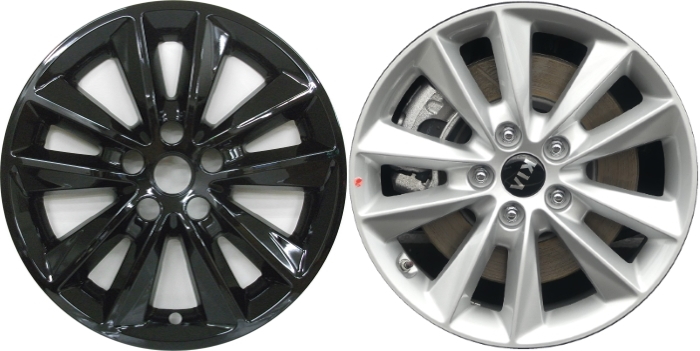 KIA Sorento 2019-2020 Black, 10 Spoke, Plastic Hubcaps, Wheel Covers, Wheel Skins, Imposters. Fits 17 Inch Alloy Wheel Pictured to Right. Part Number IMP-7019GB.