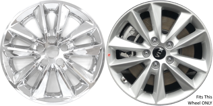 KIA Sorento 2019-2020 Chrome, 10 Spoke, Plastic Hubcaps, Wheel Covers, Wheel Skins, Imposters. ONLY Fits 17 Inch Alloy Wheel Pictured. Part Number IMP-7019PC.