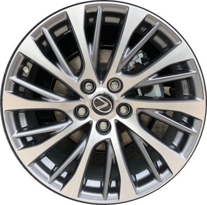 Lexus ES250 2021, ES300h 2019-2021, ES350 2019-2021 grey machined 18x8 aluminum wheels or rims. Hollander part number 74376, OEM part number 4261106C50, 4261106D10, 4261133E30, 4261133E31, 4261133E40, 4261133E50, 4261133E60.