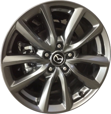 Mazda 3 2019-2025 powder coat dark grey 18x7 aluminum wheels or rims. Hollander part number ALY64971U35/64972, OEM part number 9965B57080.