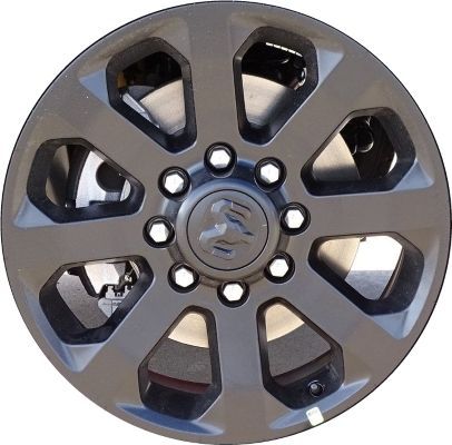 Dodge Ram 2500 2019-2025, Ram 3500 SRW 2019-2025 powder coat black 20x8 aluminum wheels or rims. Hollander part number 2697, OEM part number 6MH99RXFAA.