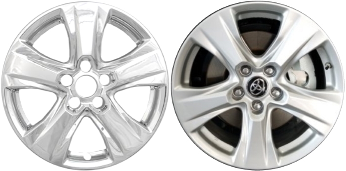 Toyota RAV4 2019-2024 Chrome, 5 Spoke, Plastic Hubcaps, Wheel Covers, Wheel Skins, Imposters. Fits 17 Inch Alloy Wheel Pictured to Right. Part Number IMP-434X.
