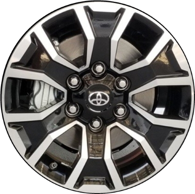 Toyota Tacoma 2020-2023 black machined 17x7.5 aluminum wheels or rims. Hollander part number ALY75259, OEM part number 4261104200, 4261104240, 4261104241.