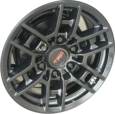 Toyota Tacoma 2020-2023 powder coat black 16x7 aluminum wheels or rims. Hollander part number ALY75258, OEM part number PT946-35200-02.