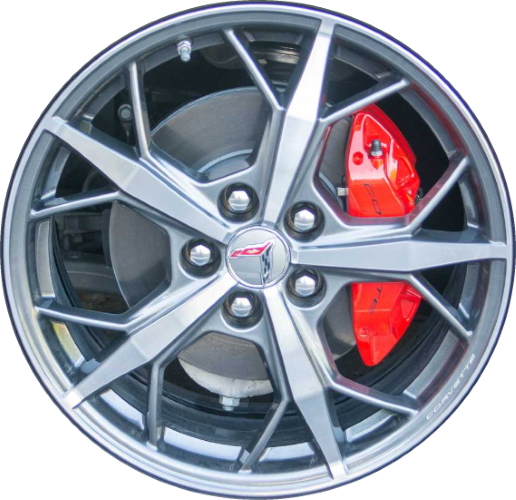 Chevrolet Corvette 2020-2024 grey machined 19x8.5 aluminum wheels or rims. Hollander part number ALY14011U35/14013, OEM part number 84600213.
