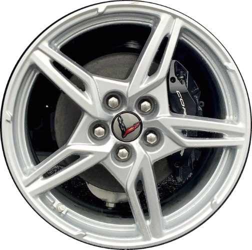 Chevrolet Corvette 2020-2024 powder coat silver 19x8.5 aluminum wheels or rims. Hollander part number ALY14007U20, OEM part number 84785086.