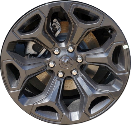 Dodge Ram 1500 2020-2024 powder coat black 22x9 aluminum wheels or rims. Hollander part number ALY2685A45/2727, OEM part number 5YD62RNWAB.