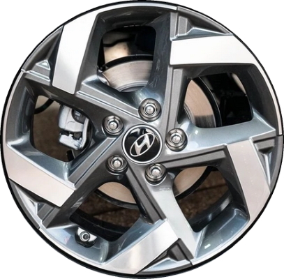 Hyundai Venue 2020-2024 charcoal machined 17x6.5 aluminum wheels or rims. Hollander part number ALY70980, OEM part number 52910-K2200.