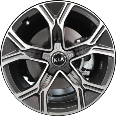 KIA Stinger 2018-2021 charcoal machined 18x8 aluminum wheels or rims. Hollander part number ALY74771, OEM part number 52910J5120, 52910J5130.