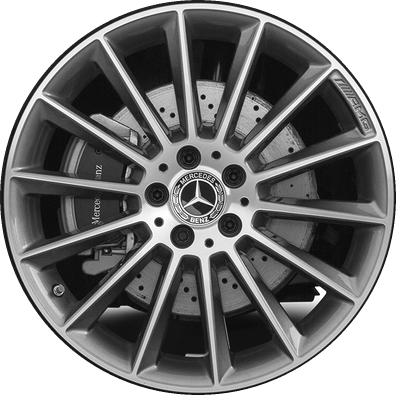 Mercedes-Benz A220 2019-2022, A250 2019-2022, CLA250 2020-2024 grey machined 19x7.5 aluminum wheels or rims. Hollander part number 85726, OEM part number 17740116007X21.