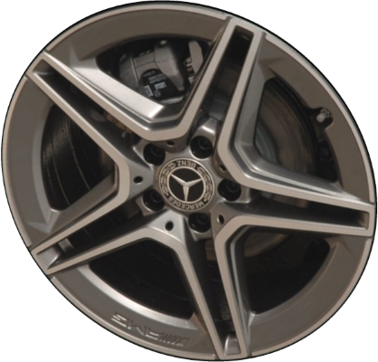 Mercedes-Benz A220 2019-2022, A250 2019-2022, CLA250 2020-2024 grey machined 18x7.5 aluminum wheels or rims. Hollander part number 85723U35, OEM part number 17740115007X44.