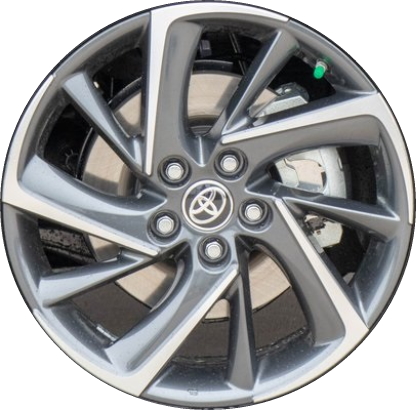 Toyota C-HR 2020-2022 charcoal machined 18x7 aluminum wheels or rims. Hollander part number ALY75249, OEM part number 42611-10420.