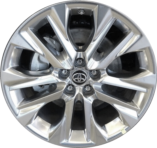 Toyota Highlander 2020-2025 platinum clad 20x8 aluminum wheels or rims. Hollander part number ALY75265, OEM part number 4260D0E030.