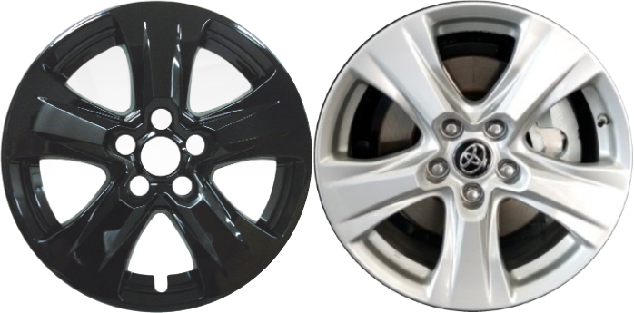 Toyota RAV4 2019-2024 Black, 5 Spoke, Plastic Hubcaps, Wheel Covers, Wheel Skins, Imposters. Fits 17 Inch Alloy Wheel Pictured to Right. Part Number IMP-434BLK/7977GB.