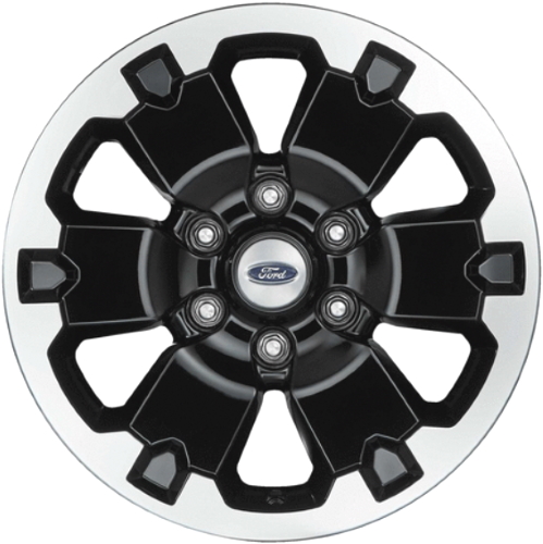 Ford Ranger 2019-2023 black machined 18x8 aluminum wheels or rims. Hollander part number ALY10282U46, OEM part number KB3Z1K007C.
