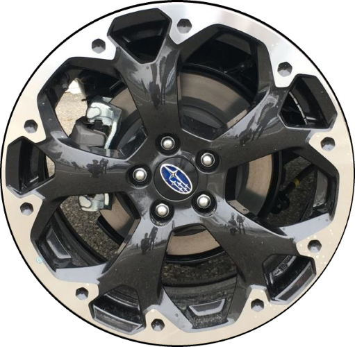 Subaru Crosstrek 2021-2023 black machined 17x7 aluminum wheels or rims. Hollander part number 68900a, OEM part number 28111FL320.
