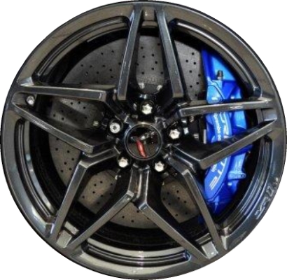 Chevrolet Corvette 2019 powder coat black 19x10.5 aluminum wheels or rims. Hollander part number ALY5926U45/5928, OEM part number 23249226, 23249225.