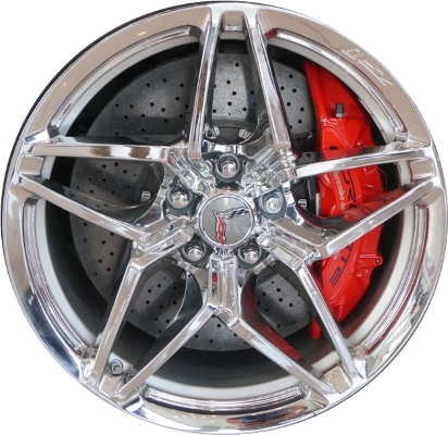 Chevrolet Corvette 2019 chrome 19x10.5 aluminum wheels or rims. Hollander part number ALY5926U85/5927, OEM part number 23249227.
